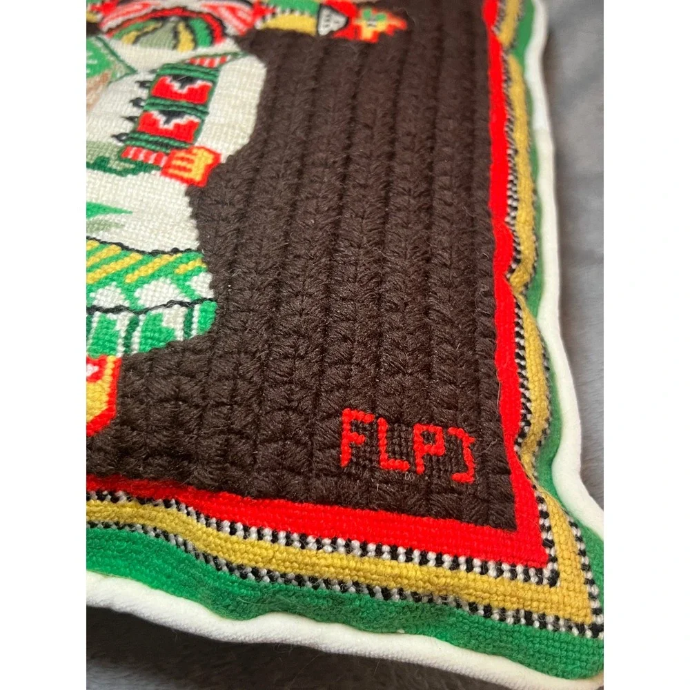 Vintage Handmade Needlepoint Kachina‎ Dancer Pillow Southwestern Folk Art Signed